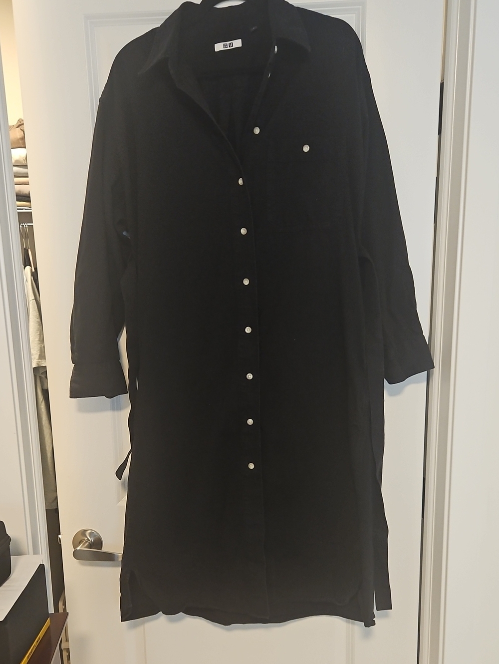 Uniqlo Black Long Button-Front Shirt Coat